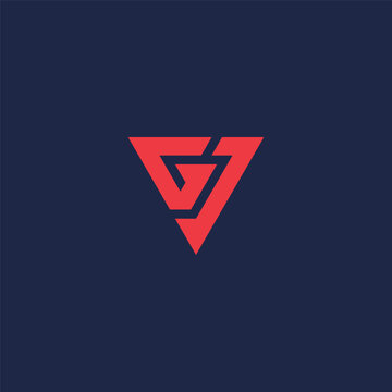 GJ monogram logo in triangle shape with red color. G and J logo.