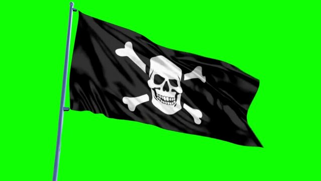 Close-Up 4K Ultra HD Video of Pirate Flag on Green Chroma-Key Background