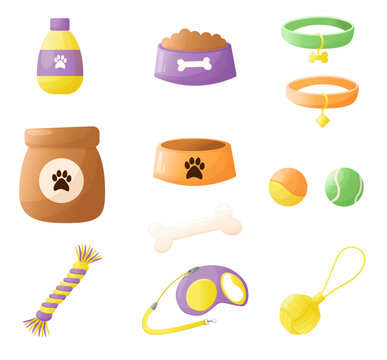 vector food and accessories for dogs. cartoon elements for dog