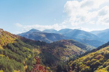 Autumn  Mountain Landscape with Colorful Trees . Balkan Mountains , Bulgaria 