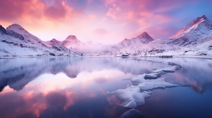 mountains lake winter season snowy sunset landscape beautiful nature ai visual concept