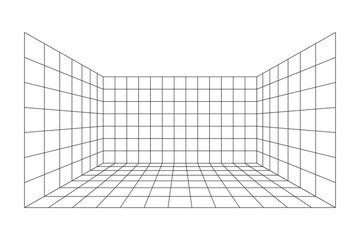 Perspective grid room background vector illustration. - obrazy, fototapety, plakaty