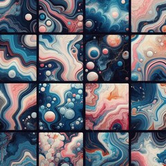 pattern of colorful marble stones in a dark black background. AI generated illustration