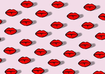 repetition of red lips on Valentine's Day, with pink background