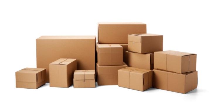 Pile of Cardboard Boxes on White Background