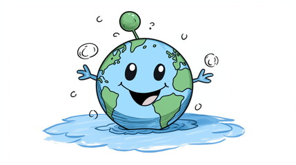 A cartoon of a planet in water