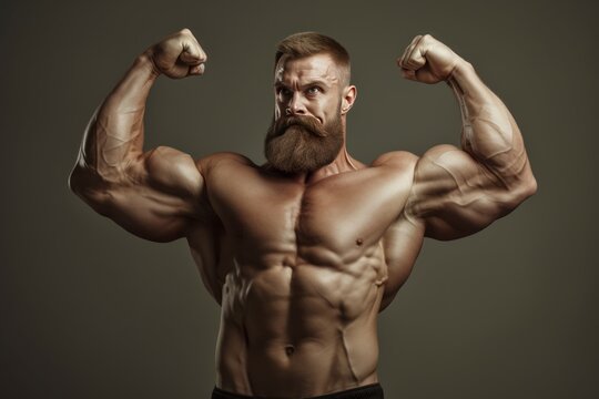 Vigorous Man muscle gym training. Working active. Generate Ai