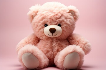 Cute Plush Teddy Bear Toy, on an isolated Pastel Pink background, Generative AI