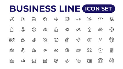 Business line icons set.Money, investment, teamwork, meeting, partnership, meeting, work success.Outline icon .