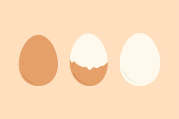 Boiled peeled chicken egg. Flat isolated vector illustration