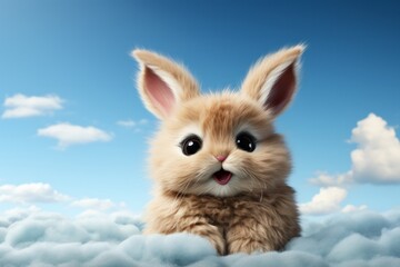 Playful Stuffed Bunny Rabbit Toy, on an isolated Sky Blue background, Generative AI