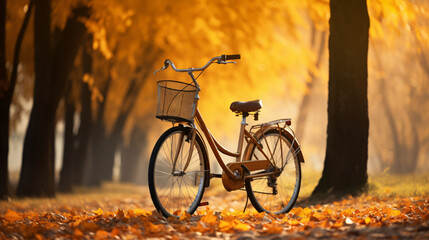 Bicycle in motion autumn background