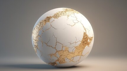White and golden grunge 3d decorative sphere abstract background. Generative AI