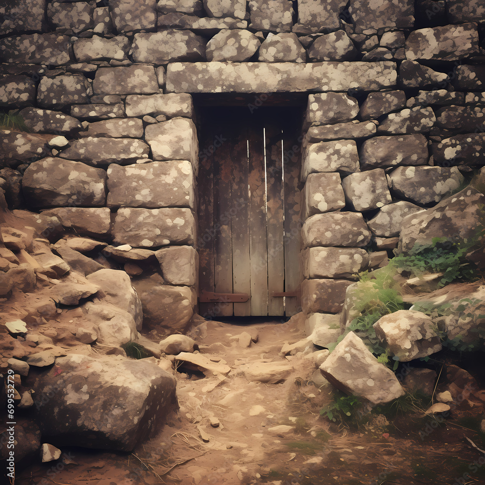 Canvas Prints A mysterious door in an ancient stone wall.