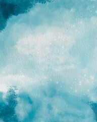 Abstract blue  watercolor background texture on white, hand painted on paper