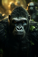 Fototapeta premium gorilla group in the jungle, featuring its upper muscular body