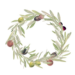 Watercolor wreath of olive branches