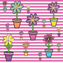 Colourful Flower ,seamless pattern ,prints background, vectors, surface patterns , Flowers ,butterfly , caterpillars ,dots, stripes, crosshetch 