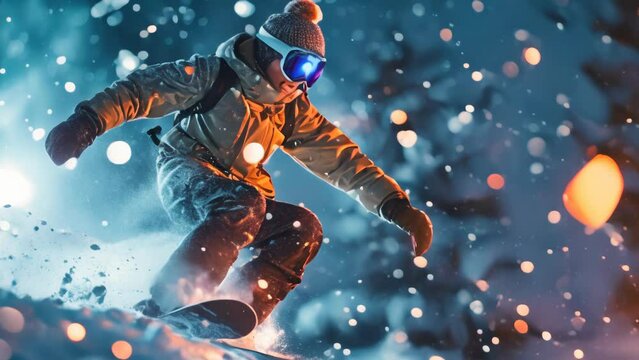 Snowboarding in the mountain slow motion extreme sport advertisement animation