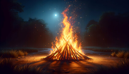 Illustration of lohri festival bonfire. - obrazy, fototapety, plakaty
