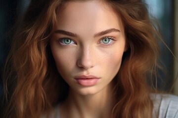 Natural beaty caucasian woman face natural makeup beautiful female