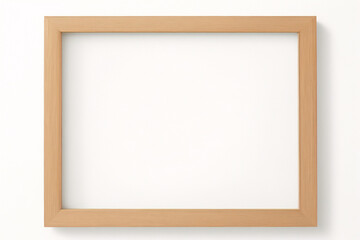 Leere h&ouml;lzerne Bilderrahmen-Attrappe isoliert auf transparentem Hintergrund, horizontale Landschaftsgrafik-Vorlage f&uuml;r Foto, Bild, Bild, Wandkunst, Text, Zitat. Rahmen aus hellem Eichenholz.