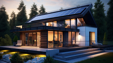 Fototapeta na wymiar Modern cottage with solar panels