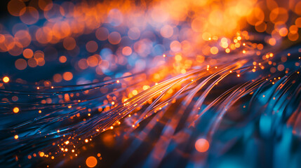 farbige elektrische Kabel und geführt. Glasfaser, intensive Farben, Hintergrund für Technologie, generative AI