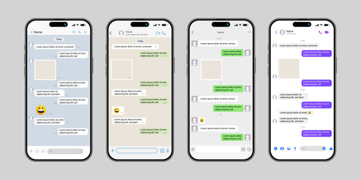 Instant Messaging Mobile App Templates with chatting screen on smart phone. SMS chat composer. Smart Phone chatting messenger template bubbles. Vector Chat app template Vector.