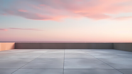 Open space with concrete floor before beautiful sunrise
