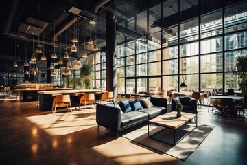 Modern coworking space without people. AI generative