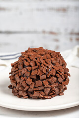 Cake. Chocolate cake on a white background. Close up