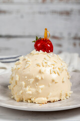 Strawberry Cake. Chocolate cake on a white background. Close up