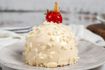 Strawberry Cake. Chocolate cake on a white background. Close up