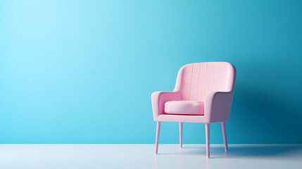 Pink chair isolated in blue room