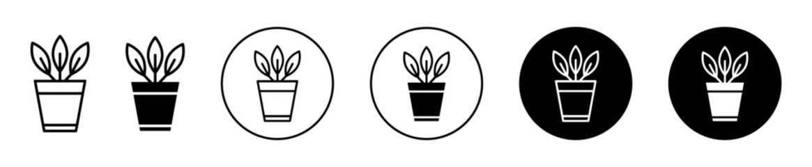 Plant Pot Icon. home flowerpot vase to grow plant garden outline symbol in flat style vector - obrazy, fototapety, plakaty