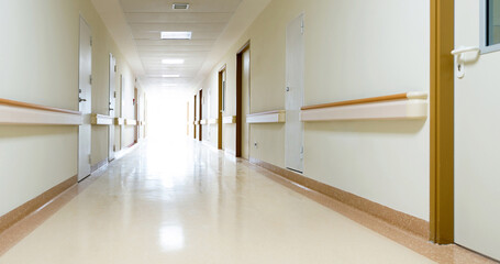 Interior of hospital research lab hallway