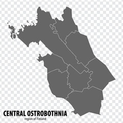 Blank map Central Ostrobothnia Region  of  Finland. High quality map Central Ostrobothnia on transparent background for your web site design, logo, app, UI.  Finland.  EPS10.