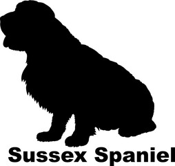 Dog Sussex Spaniel silhouette Breeds Bundle Dogs on the move. Dogs in different poses.
The dog jumps, the dog runs. The dog is sitting. The dog is lying down. The dog is playing
