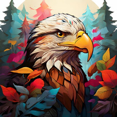 Fototapeta premium Colorful eagle head forest motif