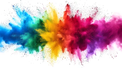Fotobehang colorful rainbow holi paint color powder explosion isolated white wide panorama background © john