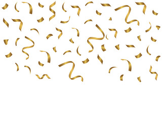Gold confetti and a ribbon on a transparent background. It is a vector illustration