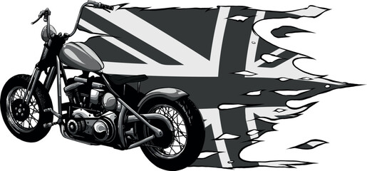 monochromatic illustration of motorcycle with united kingdom