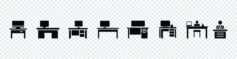 Office desk icon. computer table desk linear icon. Front desk vector icon, Office Desk Icon, Workplace, linear icon, Office icon, table and chair