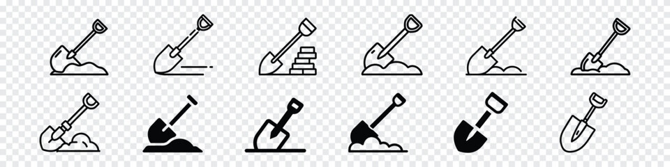Shovel Icon, Garden Shovel icon, Hand garden shovel icon. Outline hand garden shovel vector icon, Shovel icon flat. Digging with garden shovel vector icon, Shovel in dirt vector icon - obrazy, fototapety, plakaty