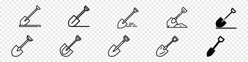 Shovel Icon, Garden Shovel icon, Hand garden shovel icon. Outline hand garden shovel vector icon, Shovel icon flat. Digging with garden shovel vector icon, Shovel in dirt vector icon - obrazy, fototapety, plakaty