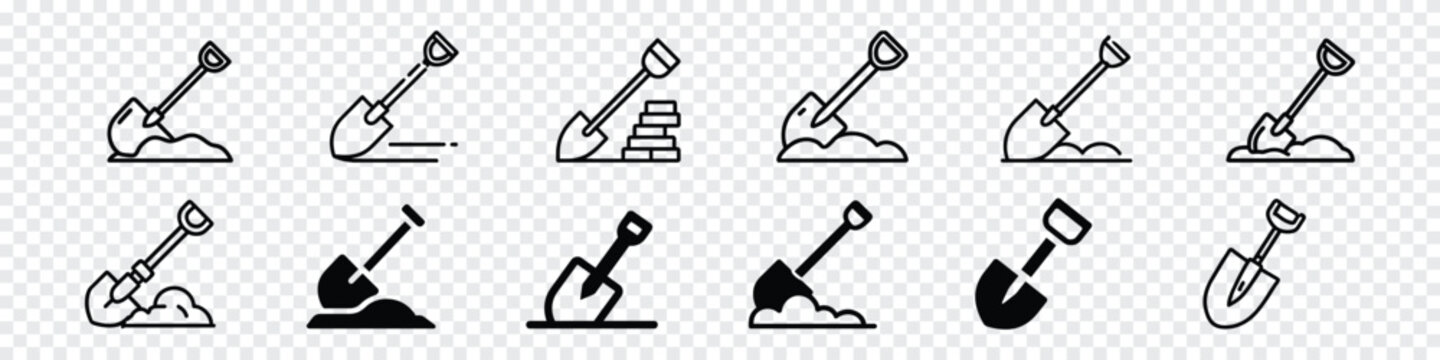 Shovel Icon, Garden Shovel icon, Hand garden shovel icon. Outline hand garden shovel vector icon, Shovel icon flat. Digging with garden shovel vector icon, Shovel in dirt vector icon