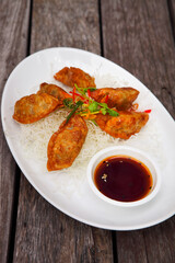 Fried Chinese Traditional Gyoza or Dumpling