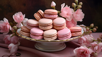 Macarons on a ceramic plate.