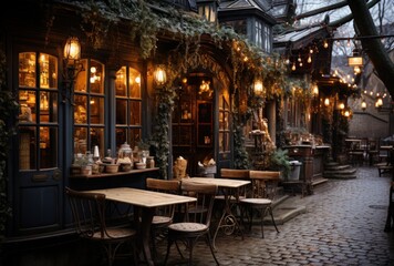 Fototapeta na wymiar Cozy Outdoor Cafe in a romantic atmosphere